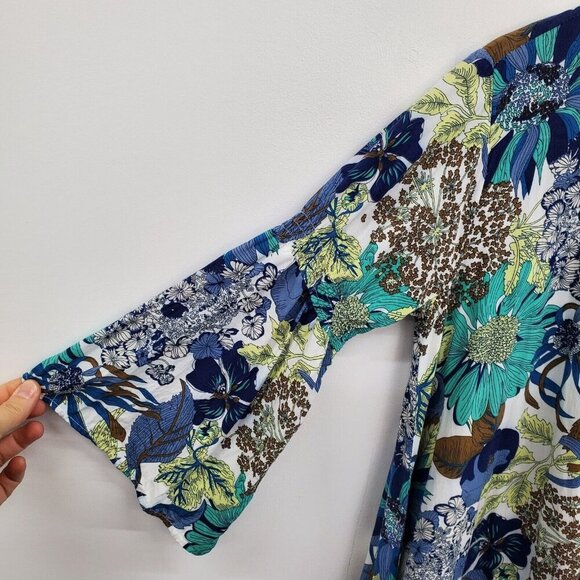 Umgee Womens Boho Floral Tunic Dress Size M Multicolor Bell Sleeve Keyhole Neck - Picture 7 of 14